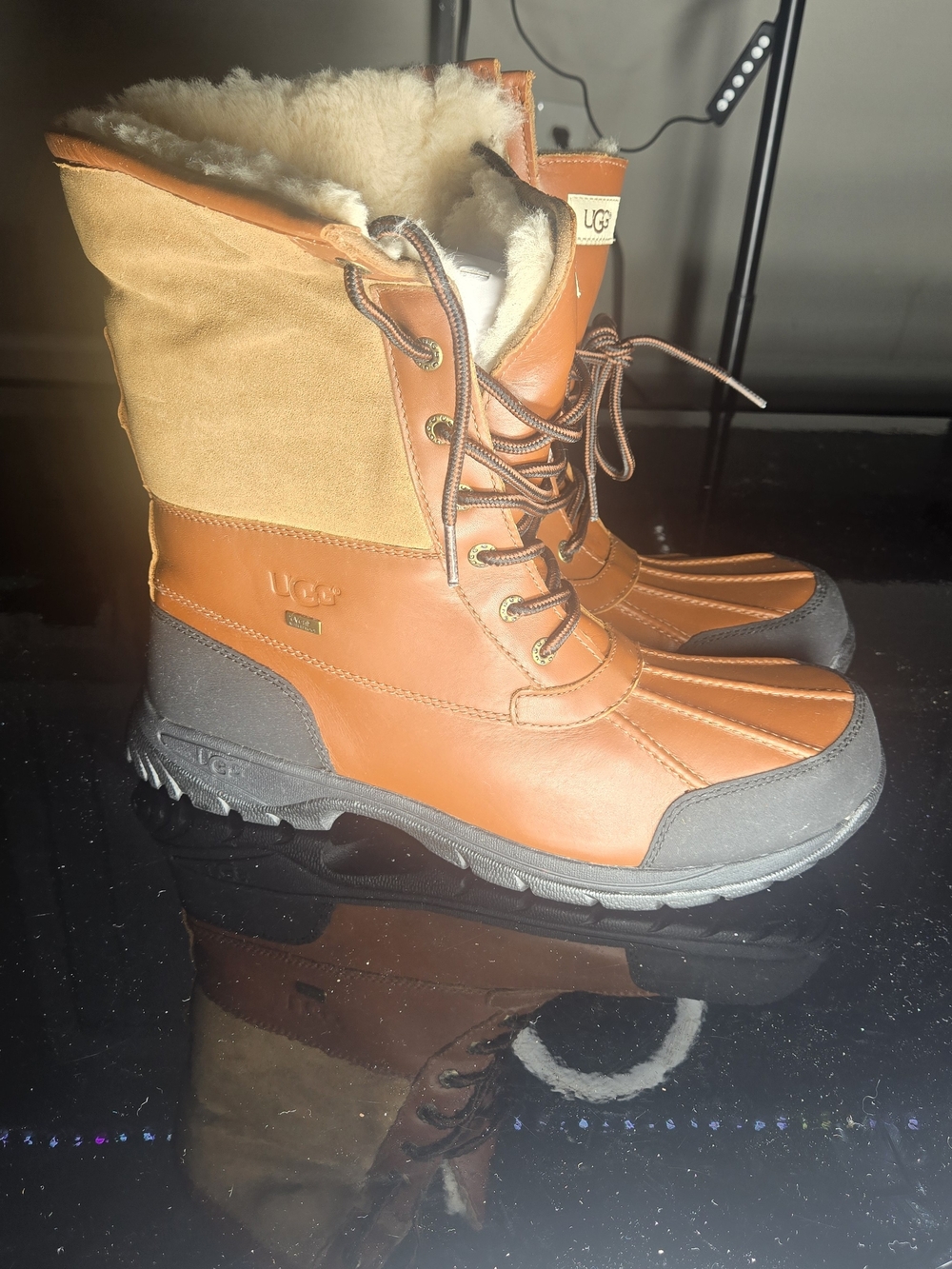 UGG Butte Worchester Waterproof Leather Fur Winter Snow Boots Shoes Size 12 Men